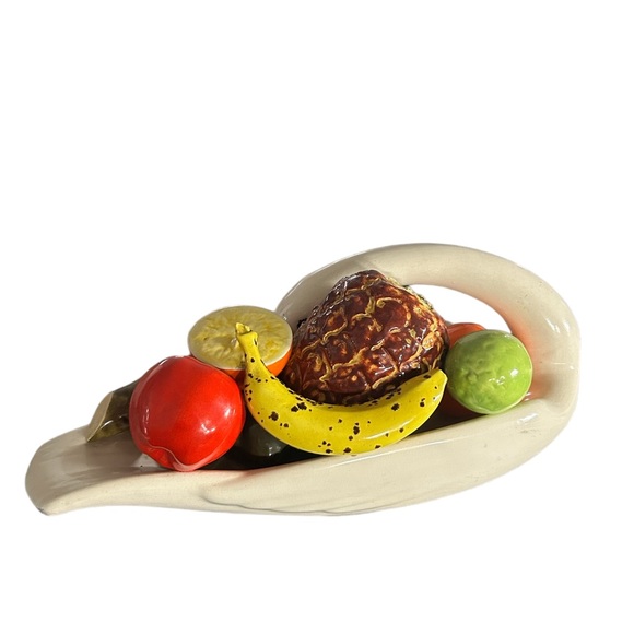 Swan Fruit Centerpiece Table Decor Ceramic Bird Vintage White Flawed Banana Lime - Picture 5 of 7